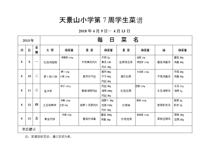 小学生的菜谱_小学生的菜谱图片大全