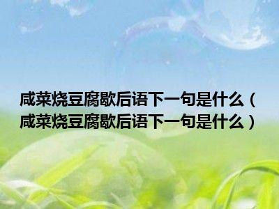 咸菜煮豆腐_咸菜煮豆腐歇后语下一句是什么的谐音字