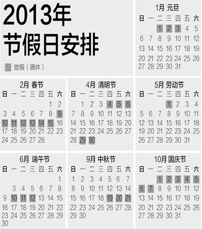 2013年假期安排时间表_2013年假日表