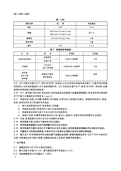 氯气安全规程_氯气安全规程GB11984-2019